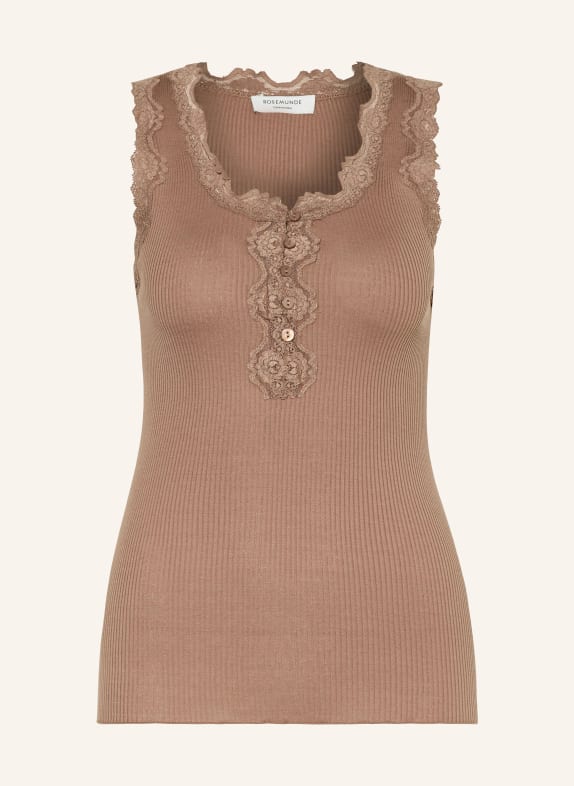 rosemunde Silk top with lace LIGHT BROWN