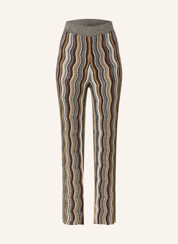 LUISA CERANO Knit trousers with glitter thread and sequins GRAY/ BROWN/ CREAM