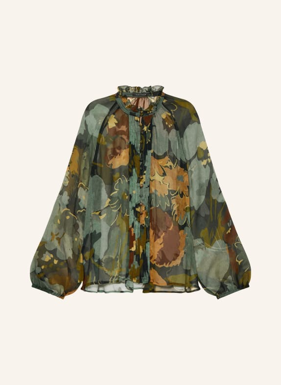 LUISA CERANO Shirt blouse in silk DARK GREEN/ KHAKI/ BROWN