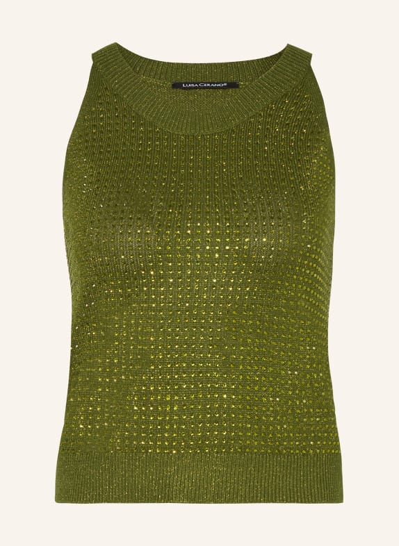 LUISA CERANO Knit top with decorative gems DARK GREEN