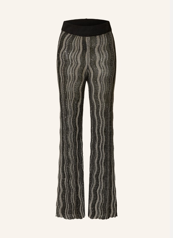 LUISA CERANO Knit trousers with sequins and glitter thread BLACK/ OLIVE