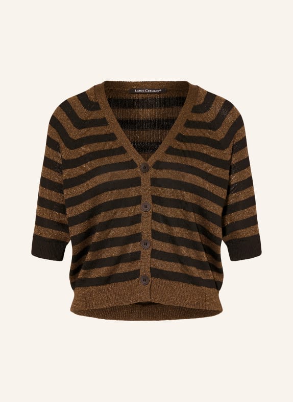 LUISA CERANO Cardigan with 3/4 sleeves and glitter thread BROWN/ BLACK