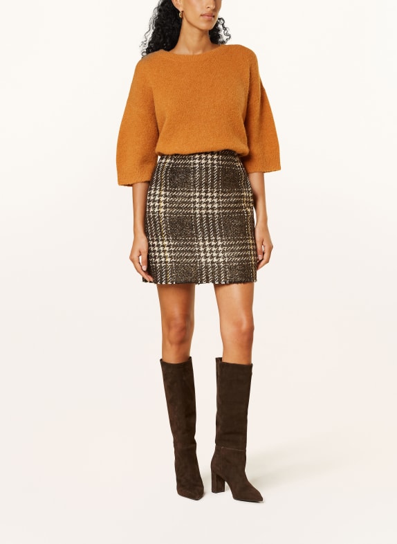 LUISA CERANO Tweed rok MARRON FONCÉ / CRÈME