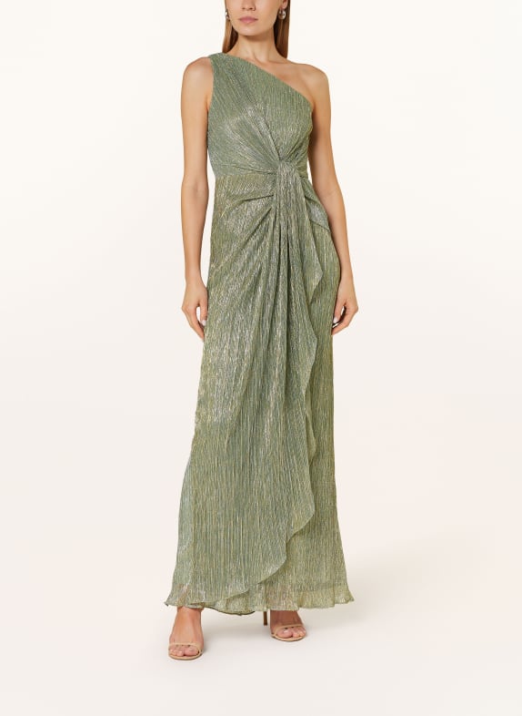 ADRIANNA PAPELL One-shoulder dress with glitter thread LIGHT GREEN/ GOLD