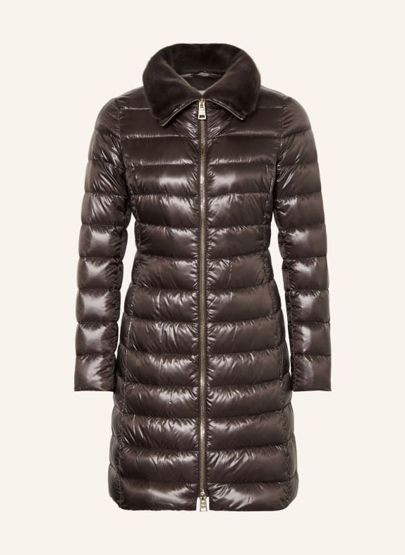 HERNO Péřový kabát ELISA s odnímatelnou umělou kožešinou 8800 MARRONE SCURO