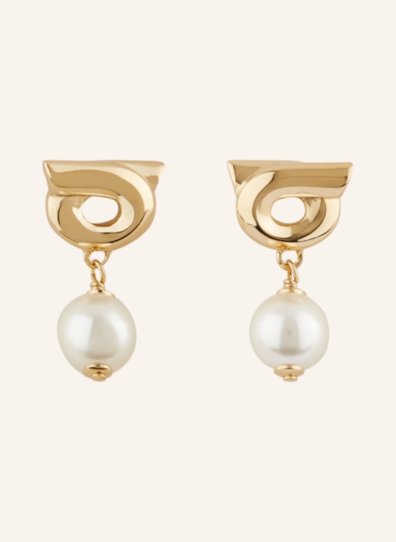FERRAGAMO Stud earrings GANCIO GOLD/ WHITE