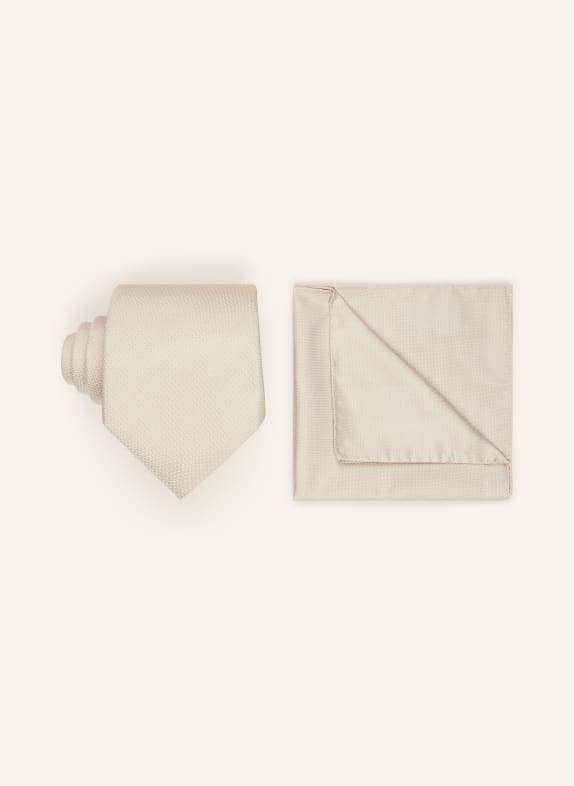 BOSS Set: Tie and pocket square BEIGE
