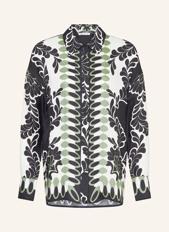 MRS & HUGS Shirt blouse with silk LIGHT GREEN/ BLACK/ WHITE