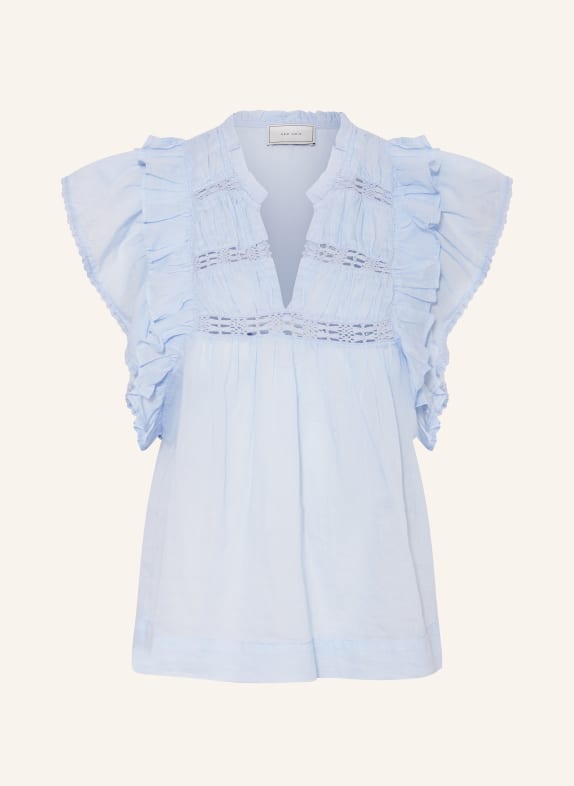 NEO NOIR Blouse top JAYLA with lace and ruffles LIGHT BLUE