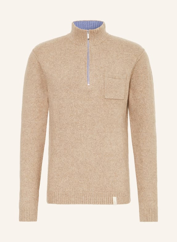 COLOURS & SONS Half-zip sweater LIGHT BROWN