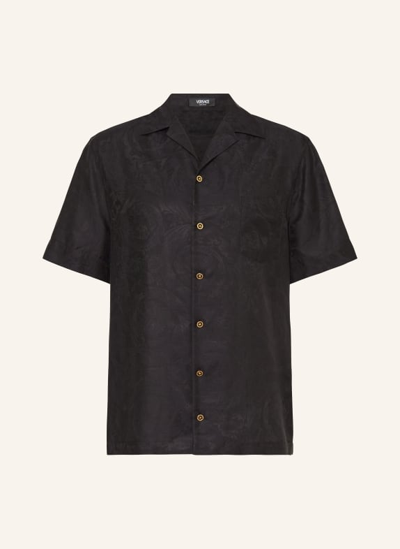 VERSACE Short sleeve shirt comfort fit with silk BLACK