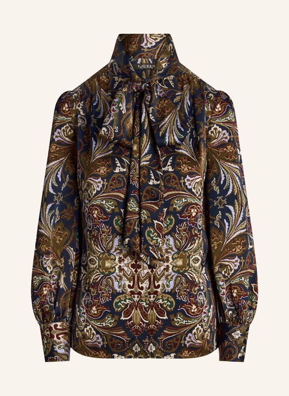 Košilová halenka ze saténu Halenka s vázačkou TMAVĚ MODRÁ/ ČERNOŠEDÁ/ HNĚDÁ