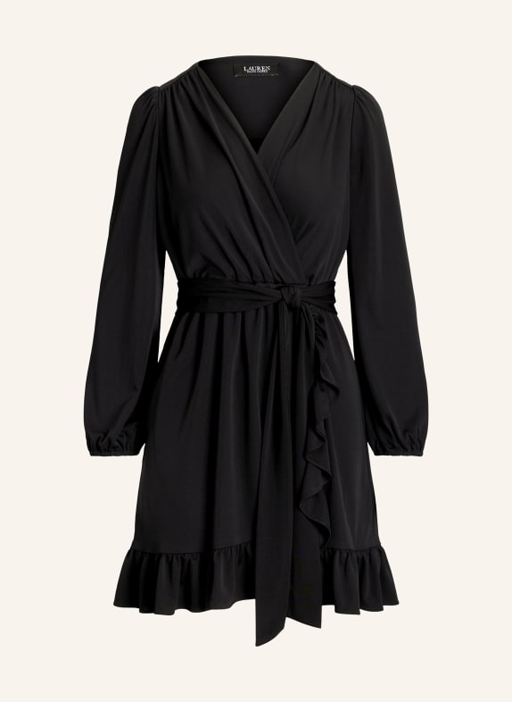 LAUREN RALPH LAUREN Jersey dress in wrap look with ruffles BLACK