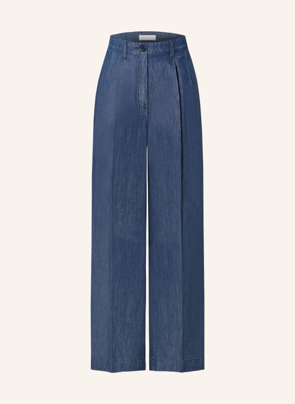 COS Kalhoty v džínovém stylu s příměsí lnu 001 Blue Dark
