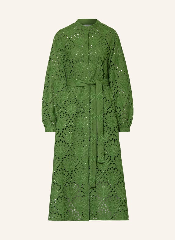 ESSENTIEL ANTWERP Shirt dress FRESCI in broderie anglaise with decorative gems GREEN