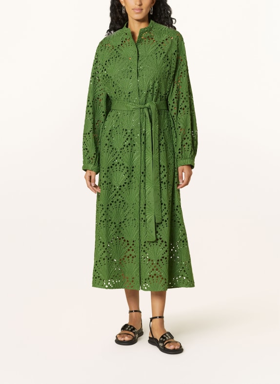 ESSENTIEL ANTWERP Shirt dress FRESCI in broderie anglaise with decorative gems GREEN