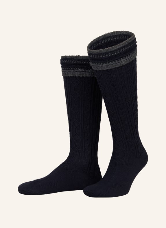 LUSANA Trachten knee high stockings made of merino wool 0652 marine/dkl grau