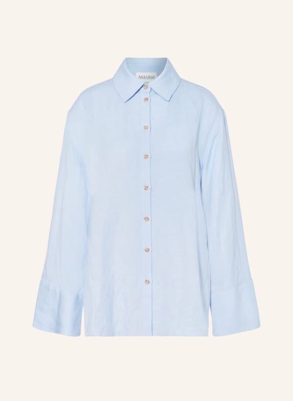 MALINA Oversized shirt blouse PLUM with linen LIGHT BLUE