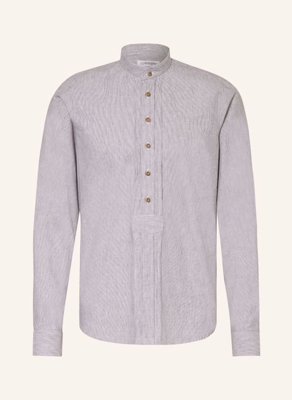 Grasegger Trachtenhemd KOPEKE Slim Fit mit Leinen und Stehkragen GRAU/ WEISS