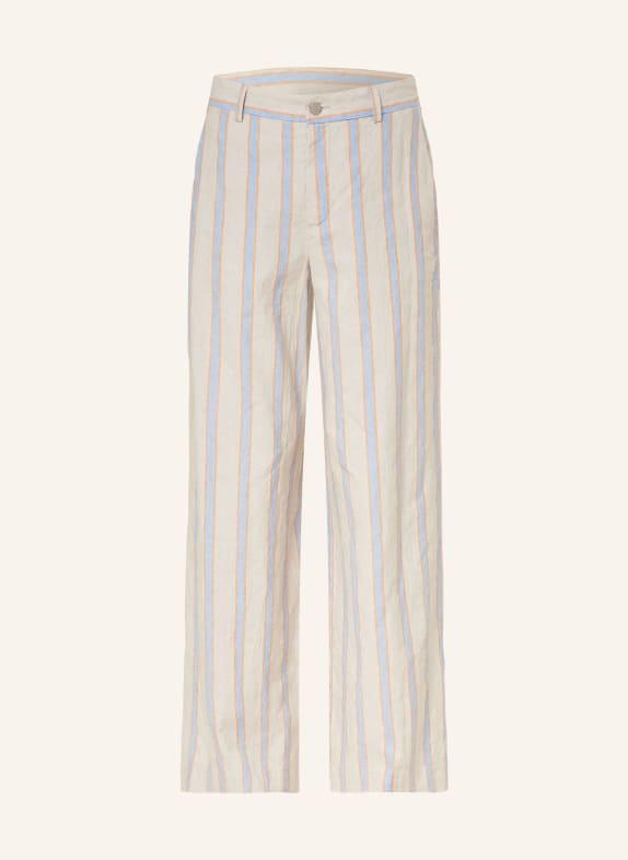 VANILIA Wide leg trousers with linen BEIGE/ LIGHT BLUE/ DARK ORANGE