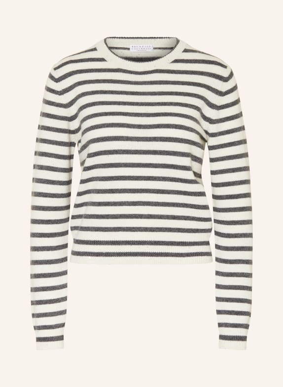 BRUNELLO CUCINELLI Pullover mit Glitzergarn und Pailletten ECRU/ DUNKELGRAU