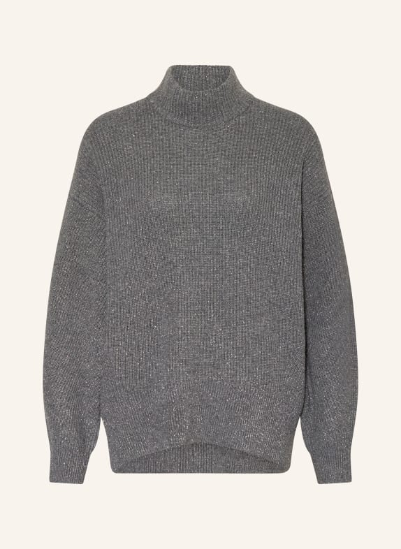 BRUNELLO CUCINELLI Sweater with cashmere and glitter thread GRAY/ SILVER