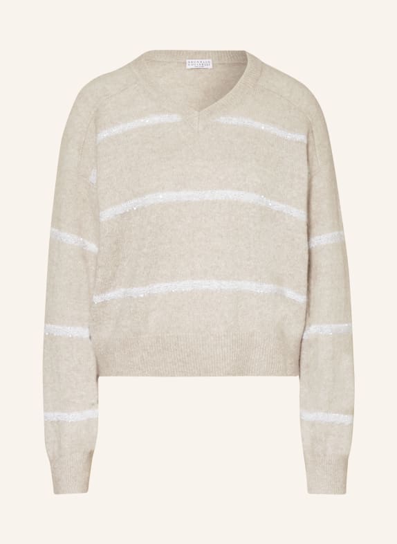 BRUNELLO CUCINELLI Sweater with glitter thread and sequins BEIGE/ WHITE