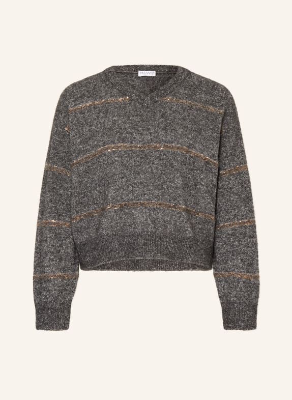 BRUNELLO CUCINELLI Sweater with glitter thread and sequins GRAY/ GOLD