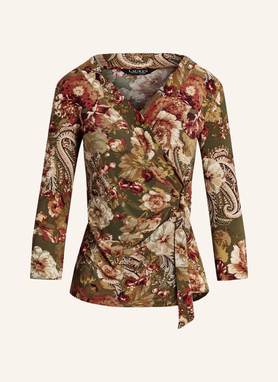 LAUREN RALPH LAUREN Blusenshirt in Wickeloptik OLIV/ ROT/ CREME