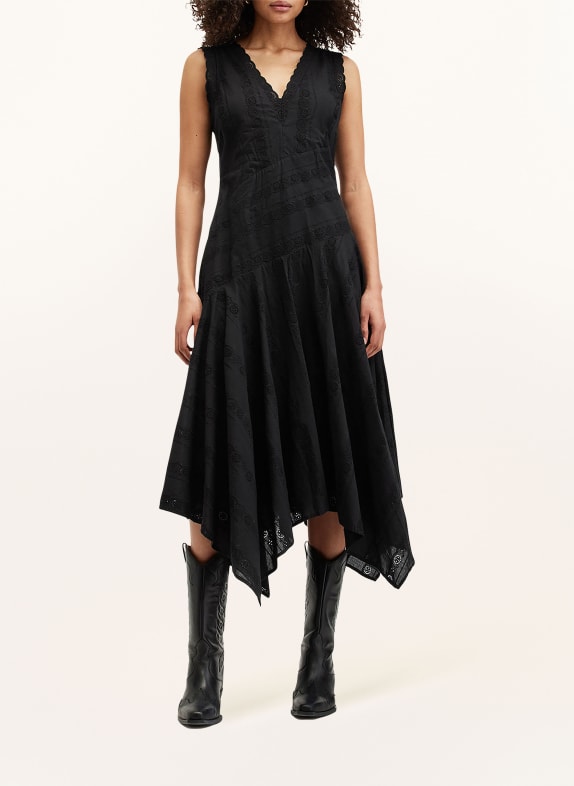ALLSAINTS Dress AVANIA with broderie anglaise BLACK