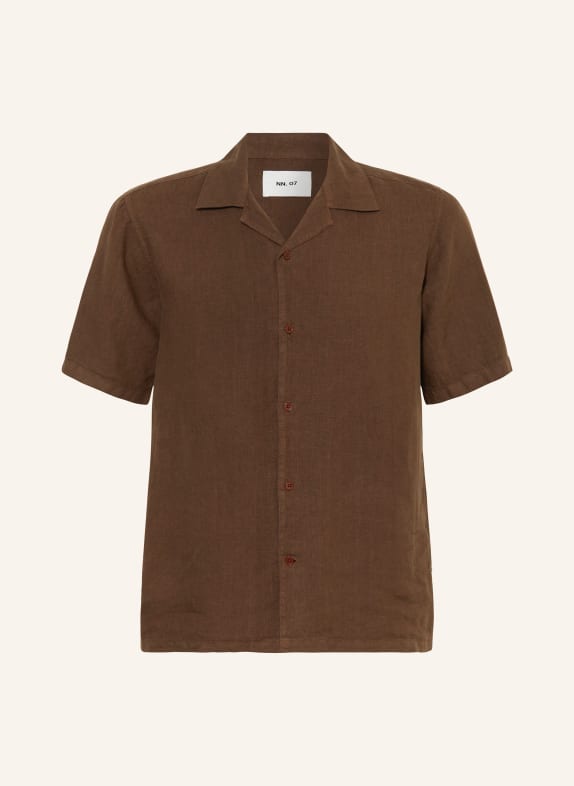 NN.07 Resort shirt JULIO comfort fit made of linen DARK BROWN