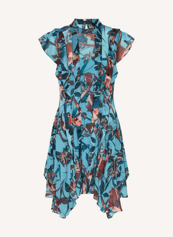 ALLSAINTS Sukienka plisowana FLEUR BATU z mieszanki materiałów PETROL/ CIEMNOCZERWONY/ KHAKI