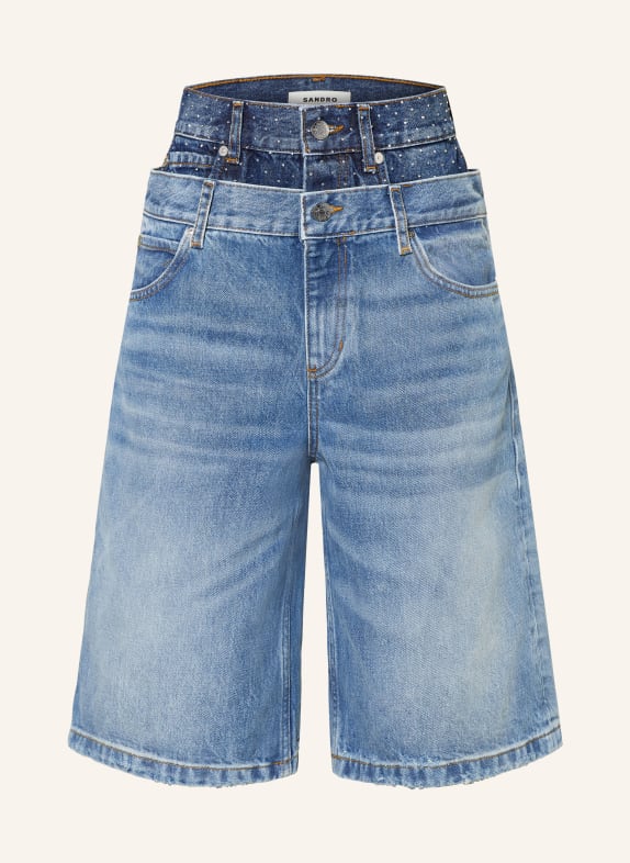 SANDRO Szorty jeansowe z ozdobnymi kamykami 4785 BLUE JEAN
