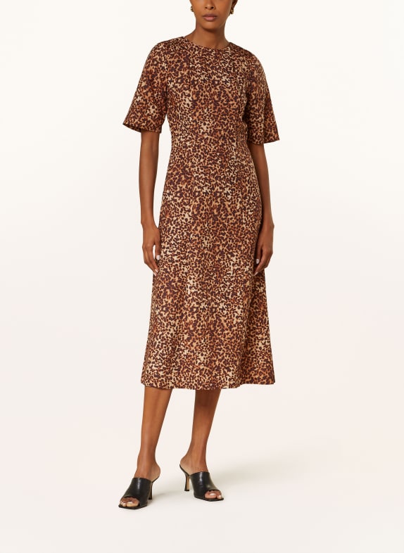 WHISTLES Dress VEDA with linen LIGHT BROWN/ DARK BROWN/ BROWN