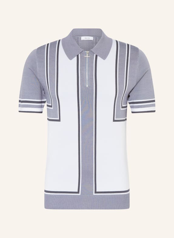 REISS Knitted polo shirt ORION WHITE/ BLUE GRAY/ BLACK