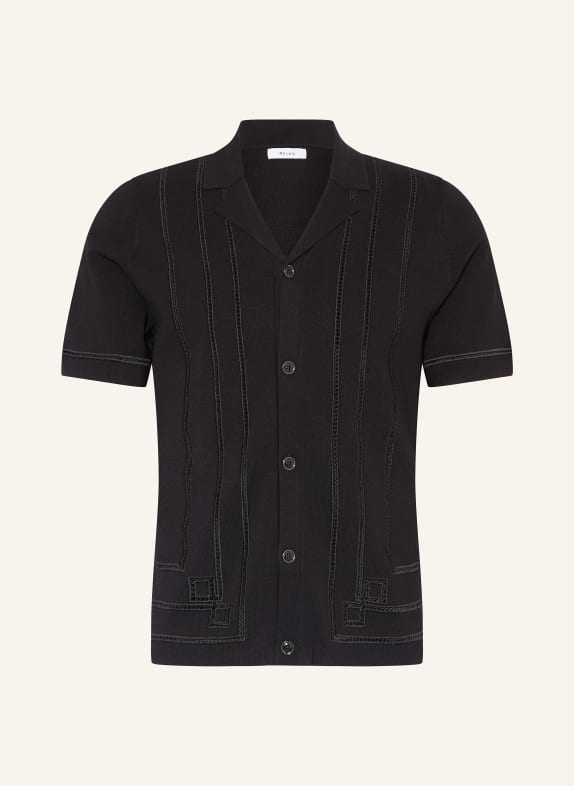 REISS Knit shirt HEARTWOOD slim fit with broderie anglaise BLACK
