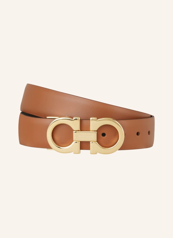 FERRAGAMO Reversible leather belt COGNAC/ BLACK