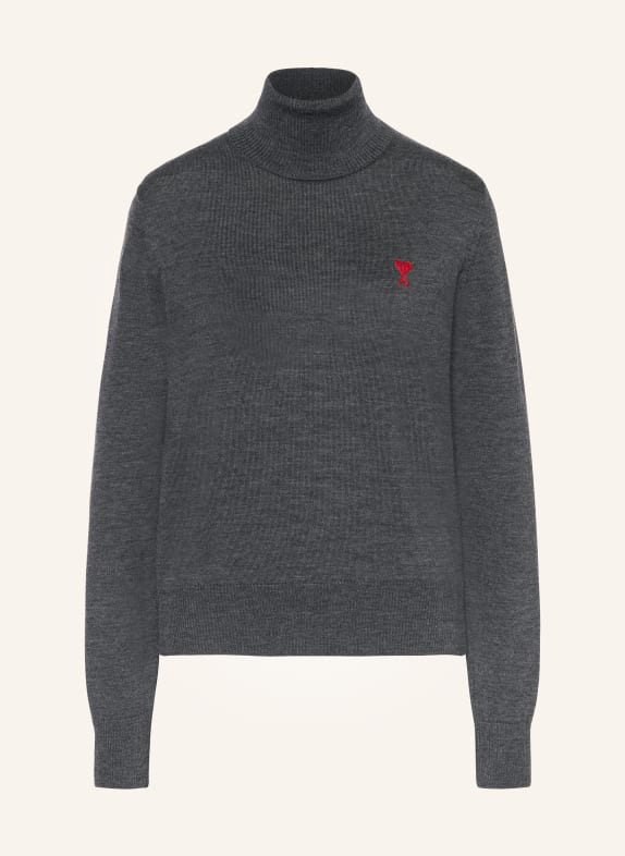 AMI PARIS Turtleneck sweater in merino wool DARK GRAY