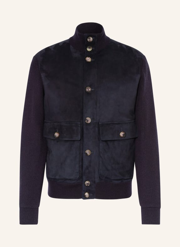 BRUNELLO CUCINELLI Blouson im Materialmix mit Cashmere und Leder DUNKELBLAU