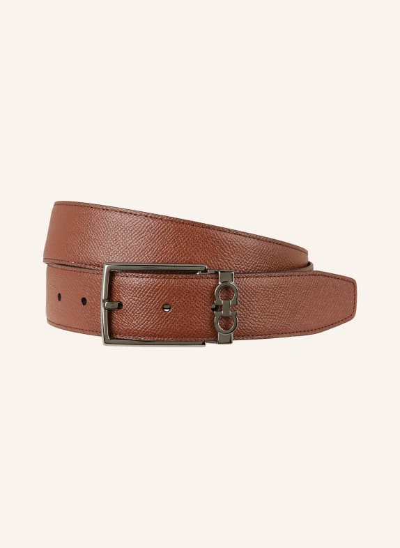 FERRAGAMO Reversible leather belt GANCINI BLACK/ BROWN
