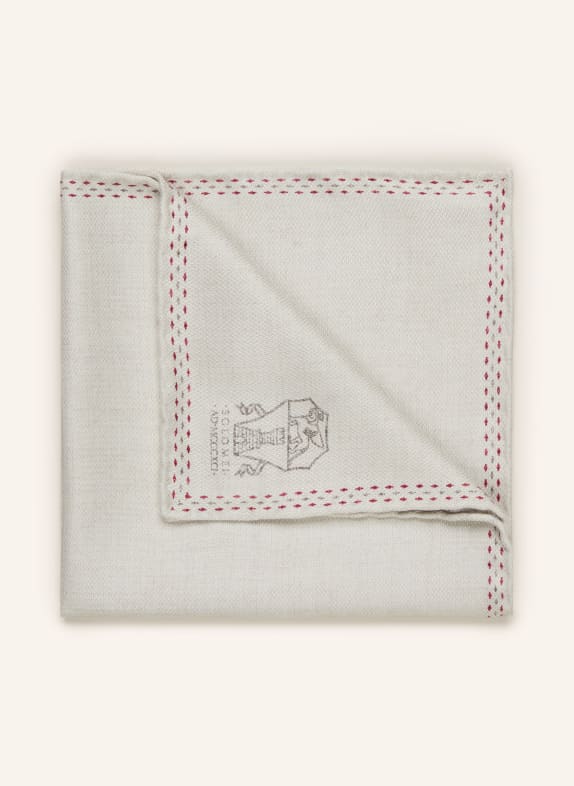 BRUNELLO CUCINELLI Pocket square in silk LIGHT GRAY/ CREAM