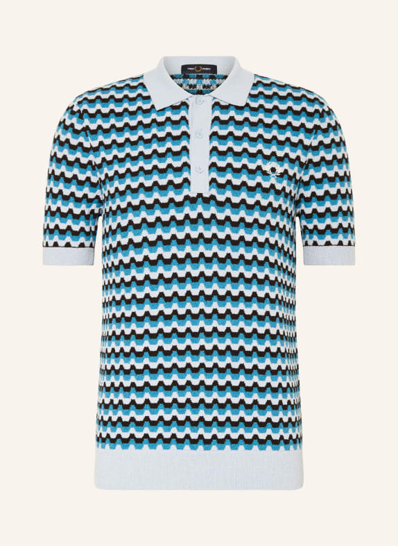 FRED PERRY Bouclé polo shirt BLUE GRAY/ TEAL/ BLACK
