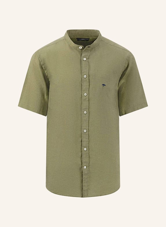 FYNCH-HATTON Short sleeve shirt regular fit made of linen with stand-up collar OLIVE