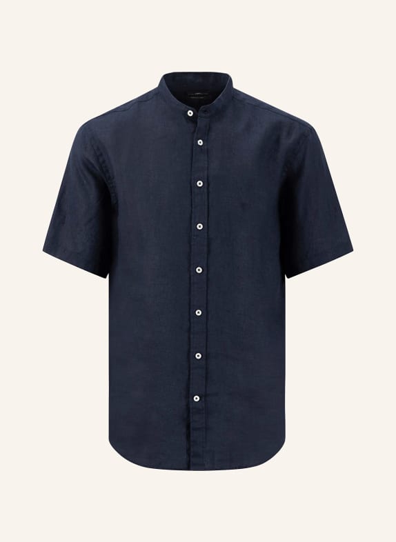 FYNCH-HATTON Short sleeve shirt regular fit made of linen with stand-up collar DARK BLUE