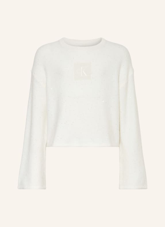 Calvin Klein Sweter z cekinami KREMOWY