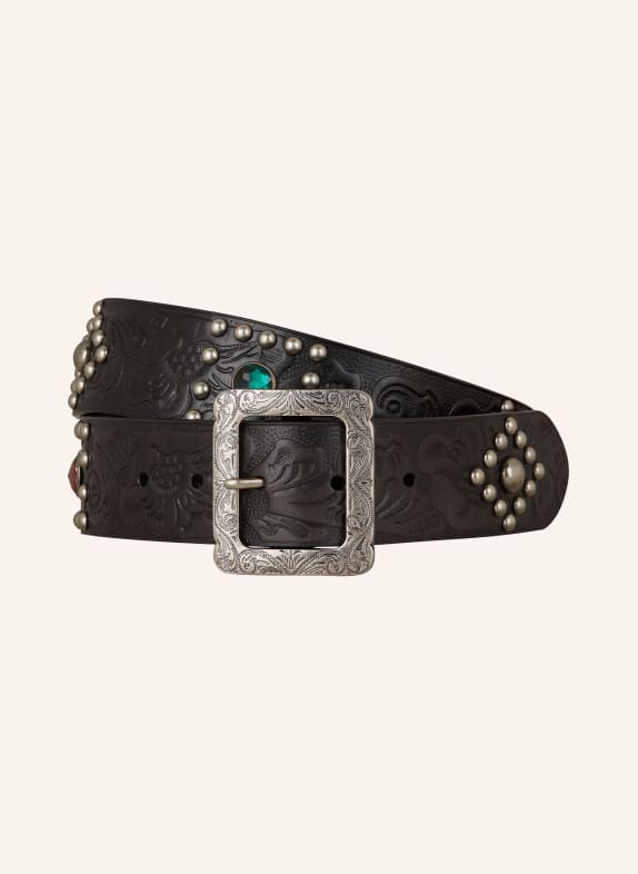 LAUREN RALPH LAUREN Leather belt with decorative gems BLACK/ SILVER