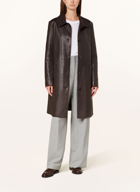 MILESTONE Leather coat MSCHIRON DARK BROWN