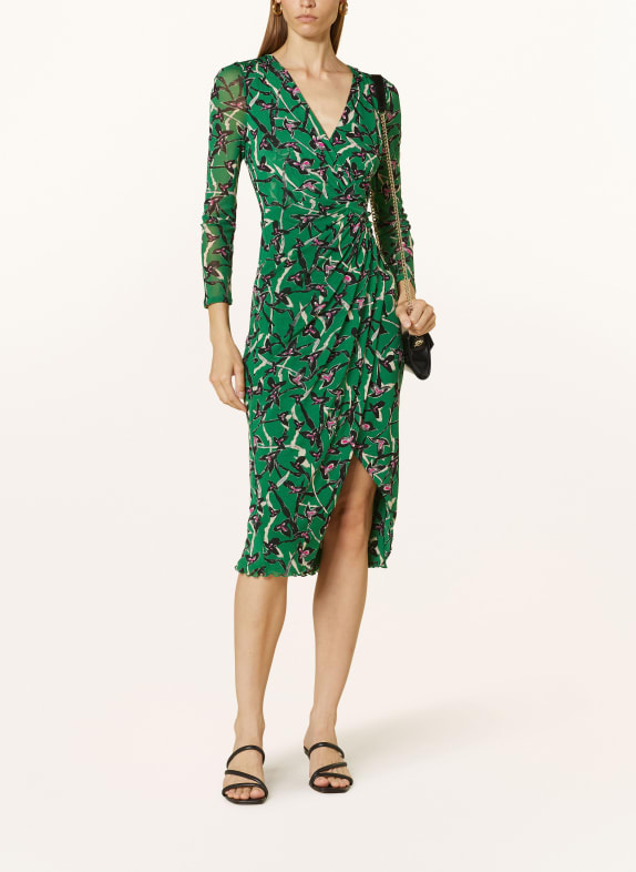 DIANE VON FURSTENBERG Mesh dress CHARLOTTE in wrap look GREEN/ PINK/ BLACK