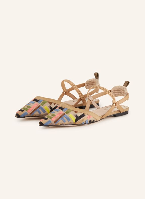 FENDI Slingback ballerinas COGNAC/ LIGHT RED/ BLUE