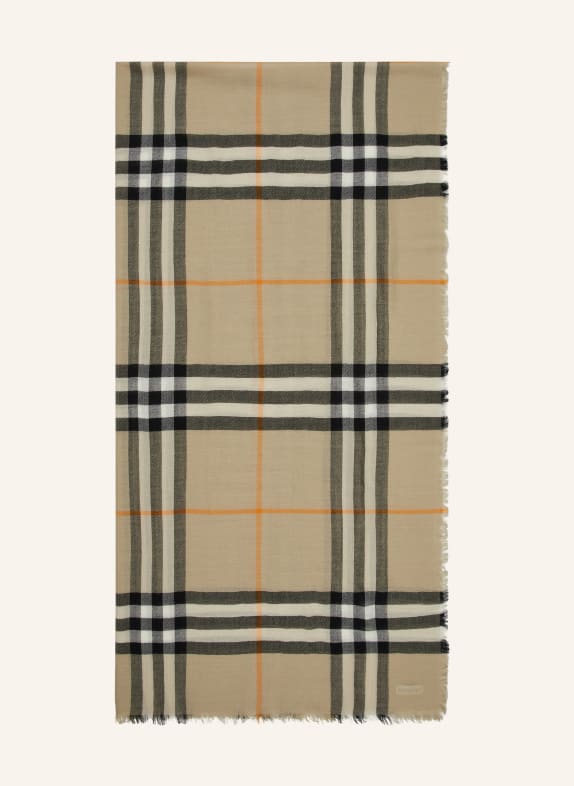 BURBERRY Schal HELLGRAU/ SCHWARZ/ ORANGE